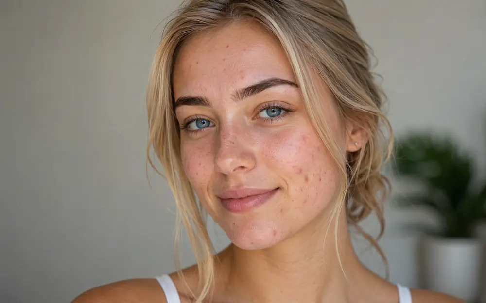 Close-up portrait shown before and after Vixora skin retouching